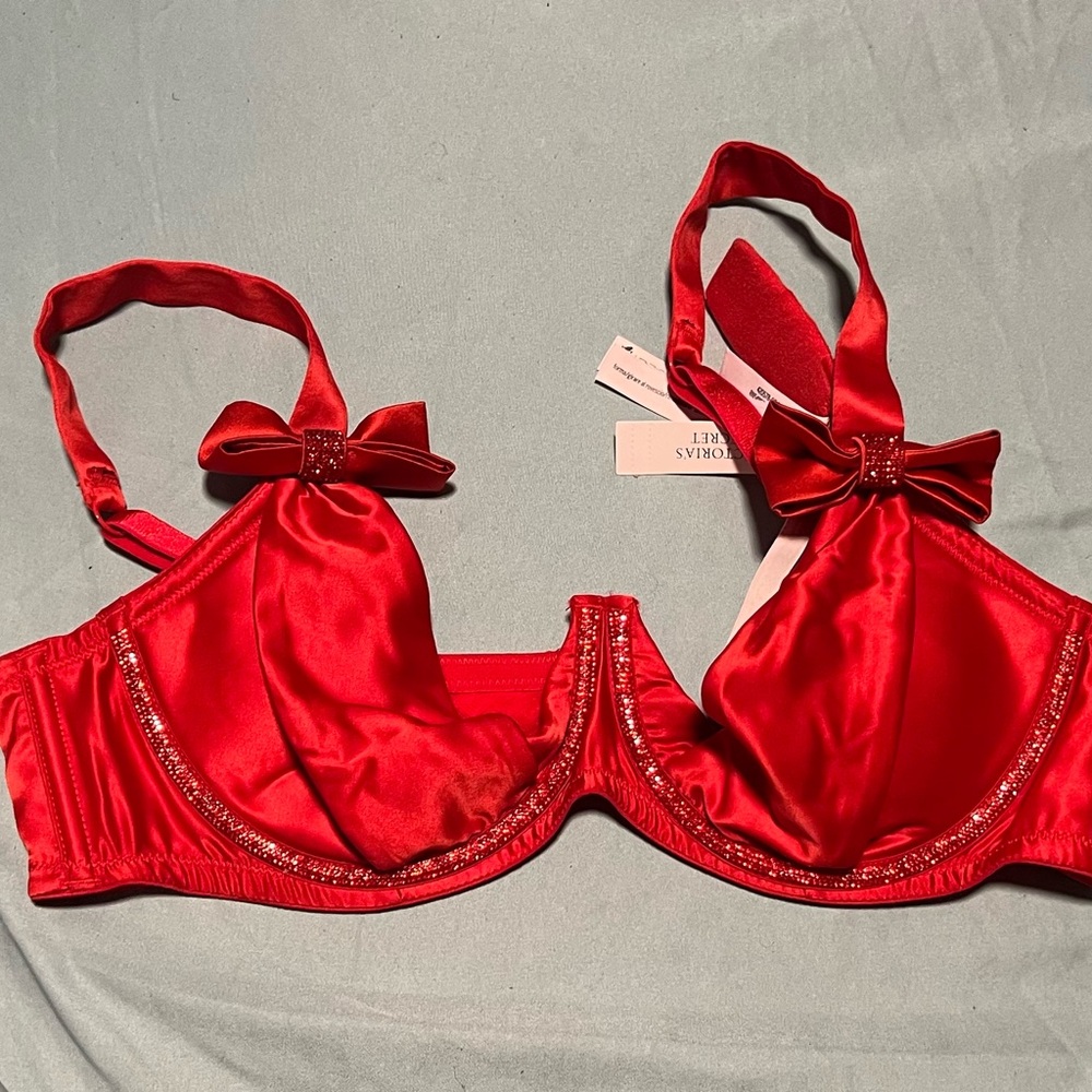 Elegant Red Satin Bra with Bows